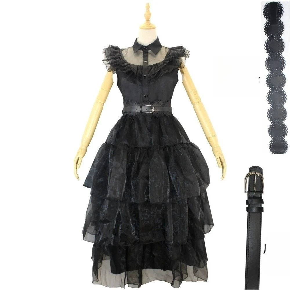 Wednesday Addams Kostüm für Kinder & Erwachsene – Gothic Kleid für Halloween, Cosplay, Karneval & Mottoparty