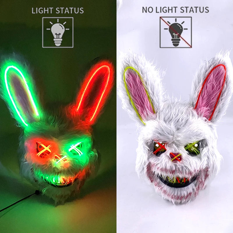 🐰 LED Leuchtende Gruselige Hasenmaske für Halloween & Karneval – Unisex Cosplay Maske für Erwachsene 🎭