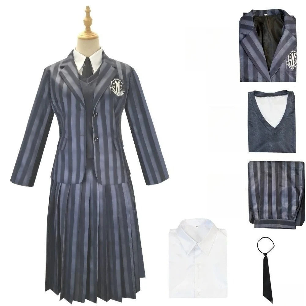 Wednesday Addams Kostüm für Kinder & Erwachsene – Gothic Kleid für Halloween, Cosplay, Karneval & Mottoparty