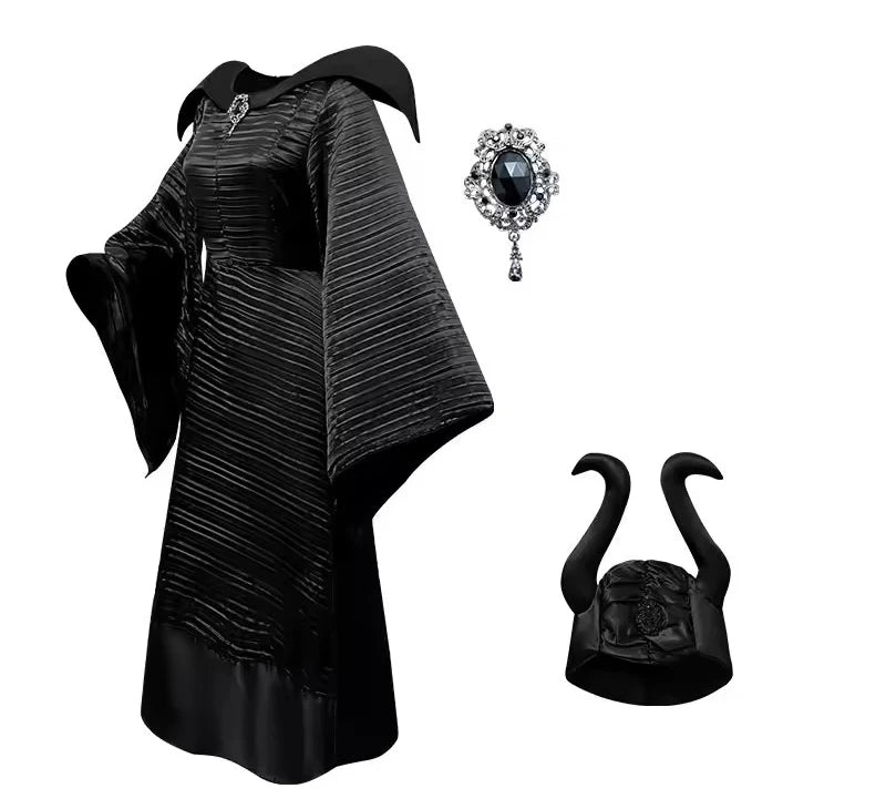 Maleficent Hexenkostüm für Damen – Dunkle Königin Verkleidung mit Kleid & Hörnern für Halloween & Cosplay