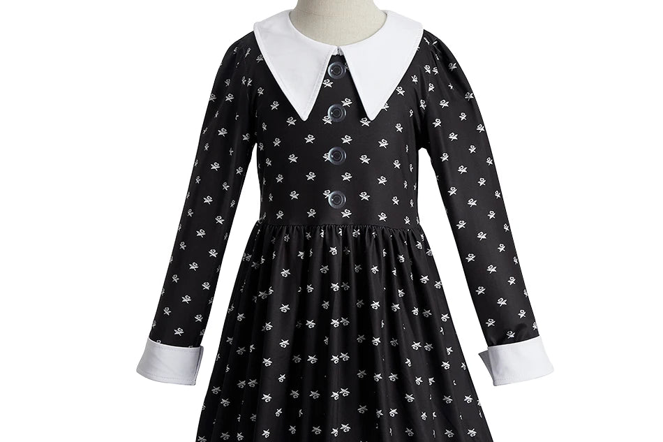 Kinder Halloween Kostüm Mädchen – Gothic Kleid mit Zöpfen & Zubehör | Wednesday Addams Stil | Hexe Cosplay für Party & Karneval