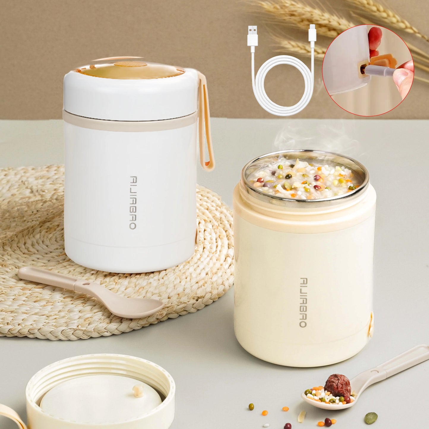 600ML USB Elektrische Heizung Lunch Box Tragbare Picknick Milch Trinken Lebensmittel Heizung Edelstahl Lebensmittel Wärmer Container 5V 12V 24V