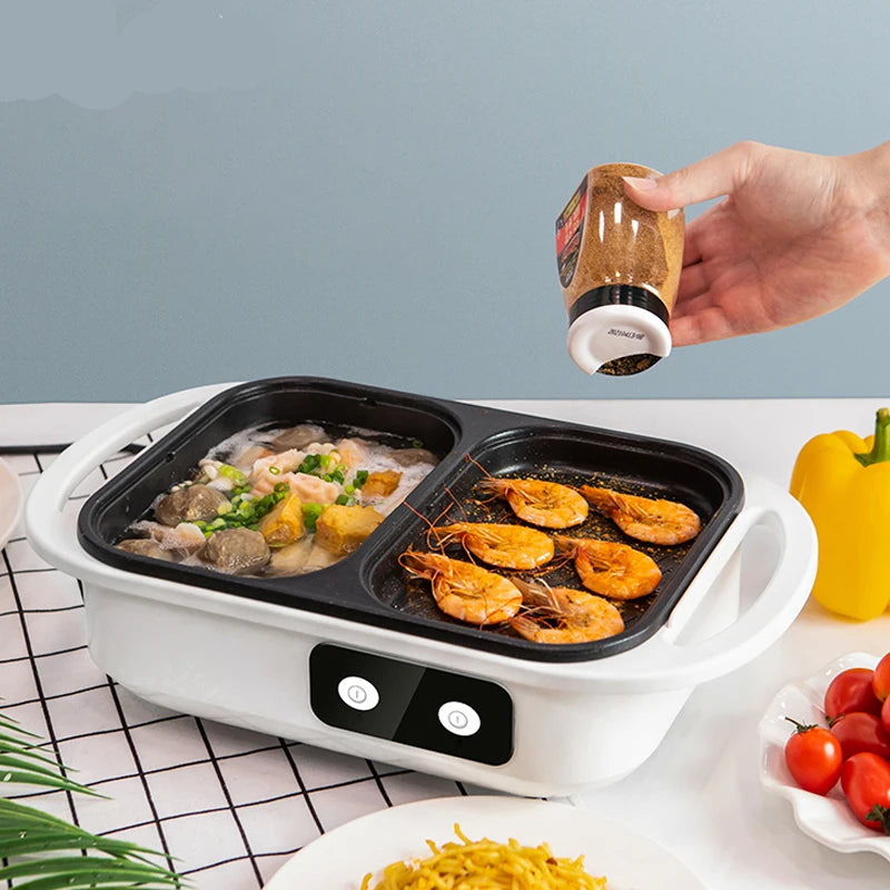 2-in-1 Antihaft-Shabu-Topf und Grillplatte, Multikocher, Grill-Shabu-Shabu-Topf mit Grill, Steaks, Ramen und Nudeln, elektrischer Kochtopf