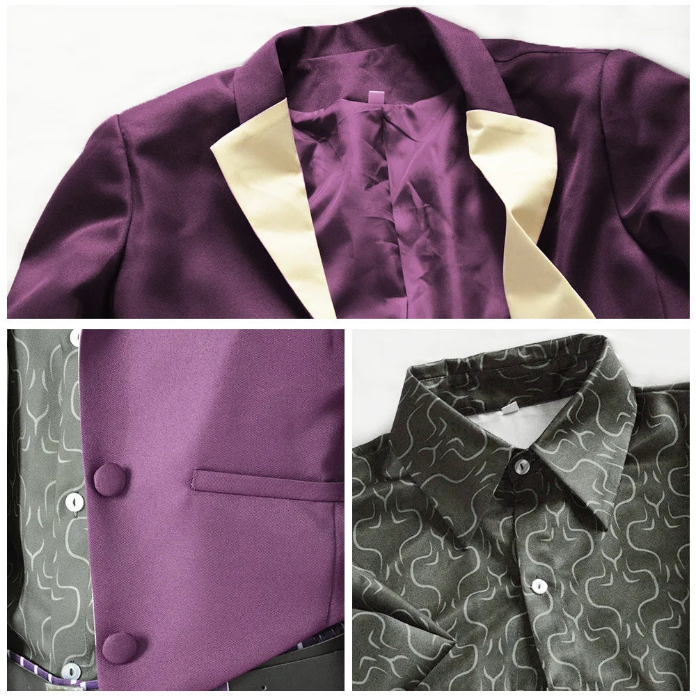 Anime der Joker Mortal Kombat 11 Cosplay Kostüm Purpel Anzug Set Streifen Hose Gürtel Halloween Karneval Kostüme für erwachsene Männer