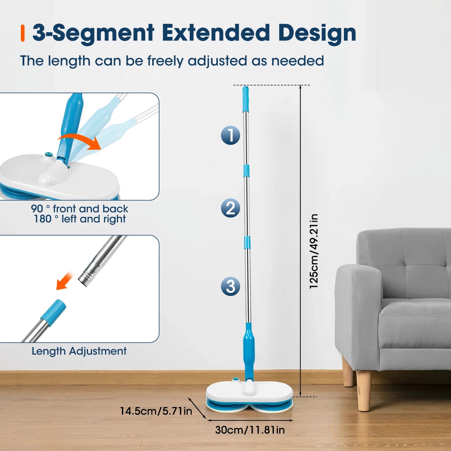 Elektrischer kabelloser Bodenwischer – Rotierender USB-Mopp mit starken 360° Pads, für schnelles Reinigen & Polieren aller Böden