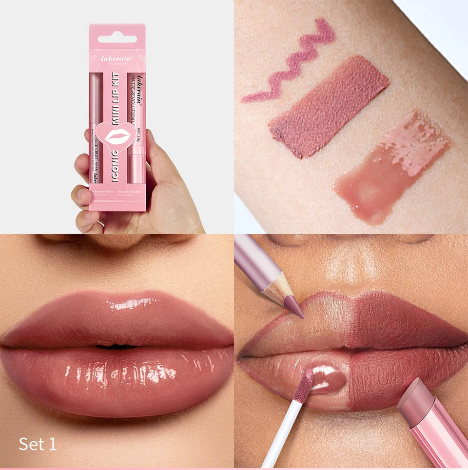 Wasserdichtes, langlebiges, mattschwarzes Lippenstift-Set, samtiger flüssiger Lipgloss, Lipliner-Set, roter Fleck, Halloween-Gothic-Make-up