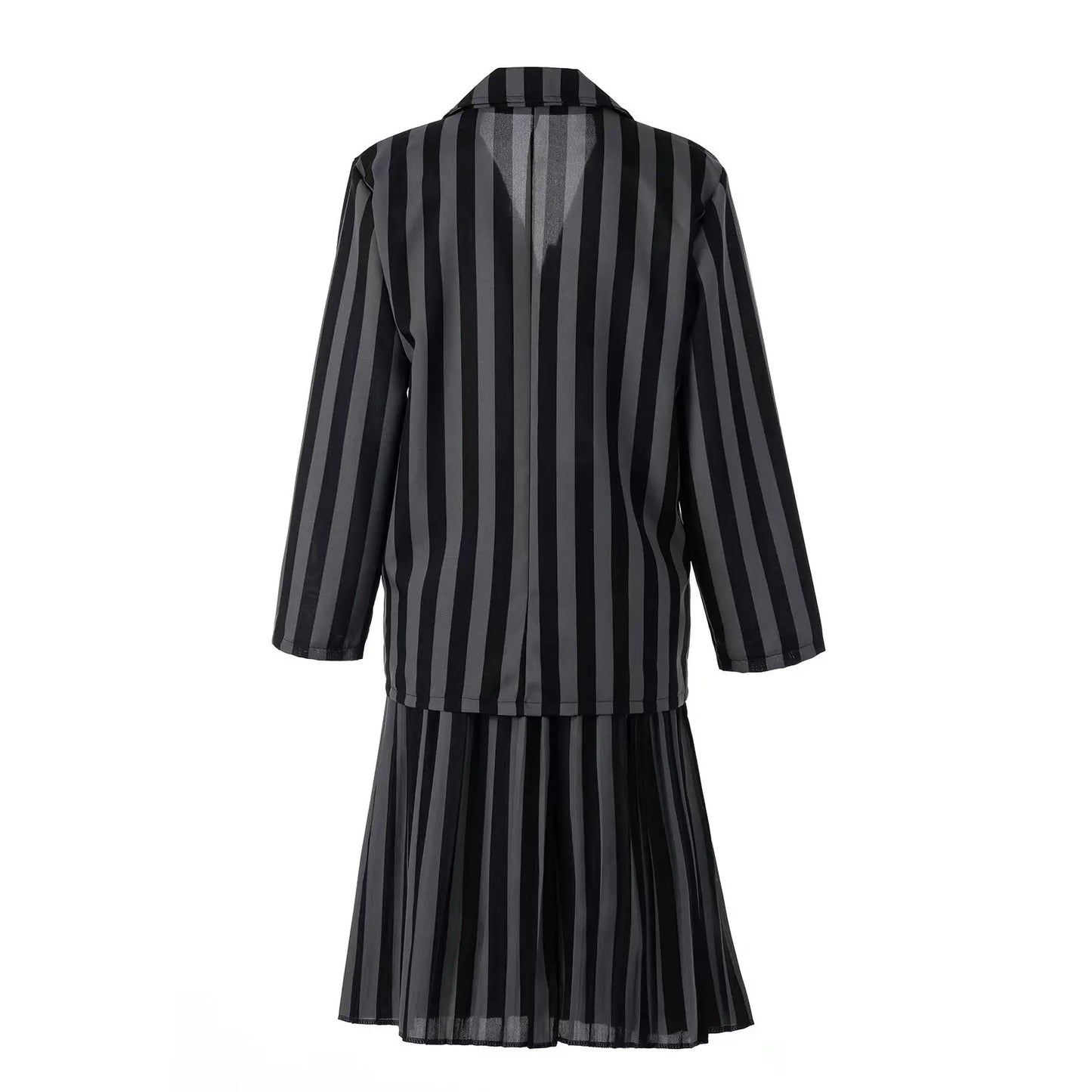 Wednesday Addams Kinderkostüm – Schwarzes gestreiftes Schuluniform Kleid mit Zubehör – Cosplay Outfit für Halloween & Motto-Partys