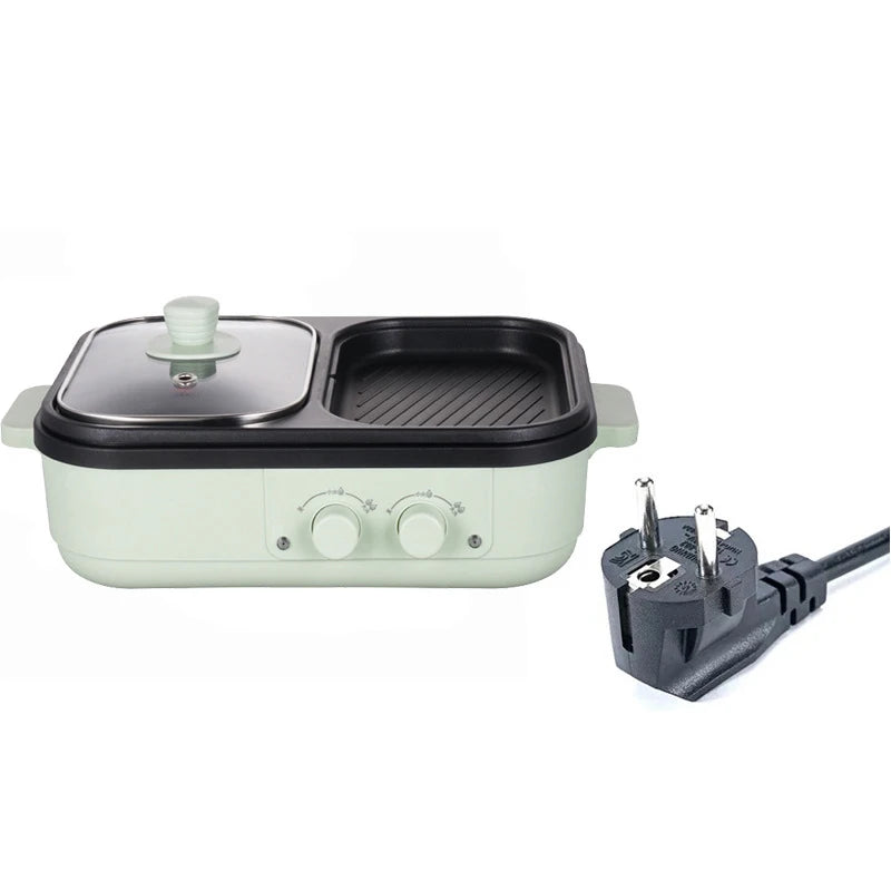 2-in-1 Antihaft-Shabu-Topf und Grillplatte, Multikocher, Grill-Shabu-Shabu-Topf mit Grill, Steaks, Ramen und Nudeln, elektrischer Kochtopf