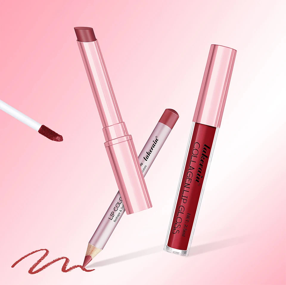 Wasserdichtes, langlebiges, mattschwarzes Lippenstift-Set, samtiger flüssiger Lipgloss, Lipliner-Set, roter Fleck, Halloween-Gothic-Make-up