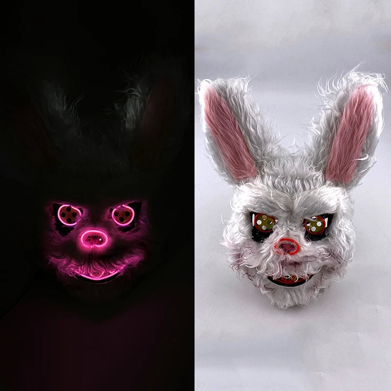 🐰 LED Leuchtende Gruselige Hasenmaske für Halloween & Karneval – Unisex Cosplay Maske für Erwachsene 🎭