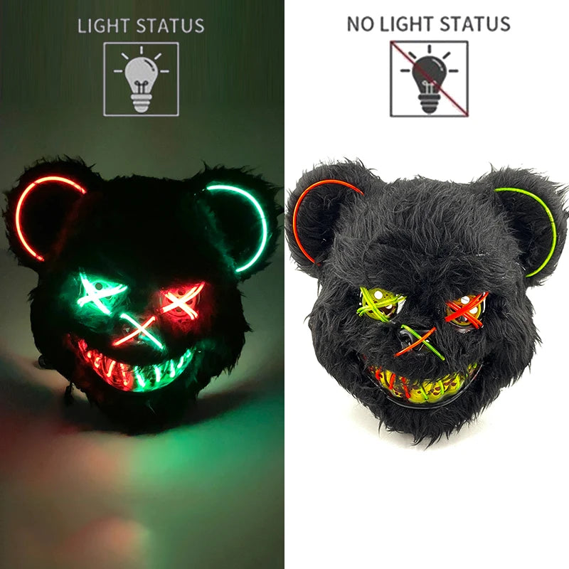 🐰 LED Leuchtende Gruselige Hasenmaske für Halloween & Karneval – Unisex Cosplay Maske für Erwachsene 🎭
