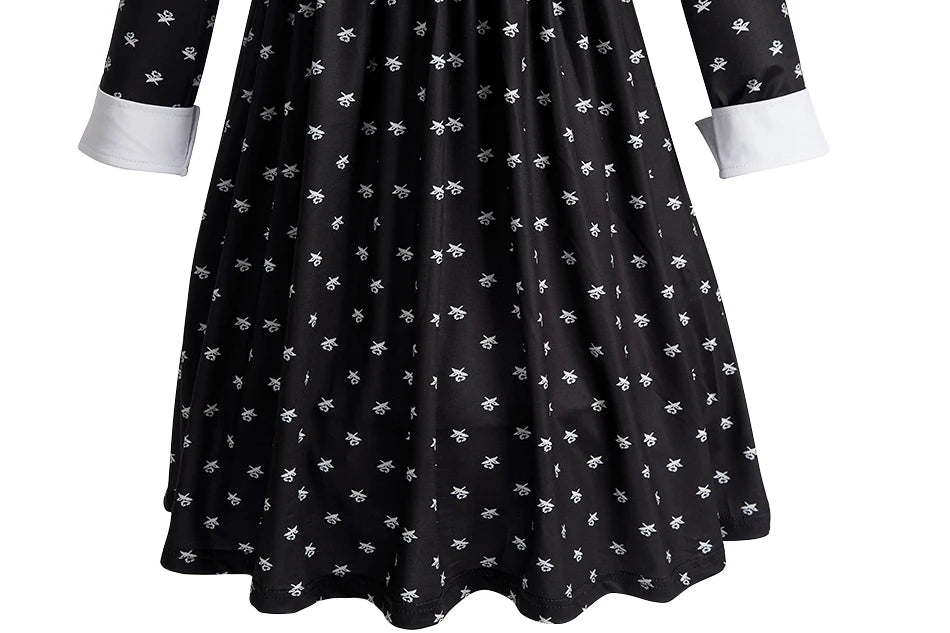 Kinder Halloween Kostüm Mädchen – Gothic Kleid mit Zöpfen & Zubehör | Wednesday Addams Stil | Hexe Cosplay für Party & Karneval
