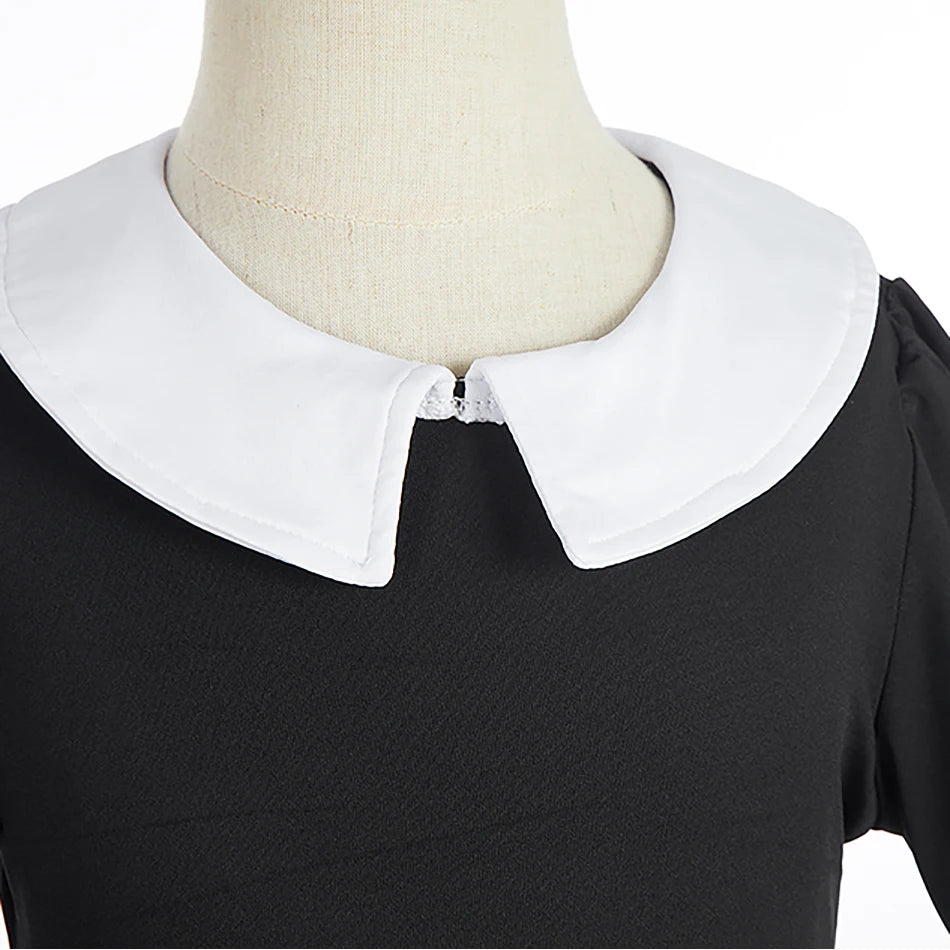 Kinder Halloween Kostüm Mädchen – Gothic Kleid mit Zöpfen & Zubehör | Wednesday Addams Stil | Hexe Cosplay für Party & Karneval