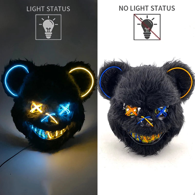 🐰 LED Leuchtende Gruselige Hasenmaske für Halloween & Karneval – Unisex Cosplay Maske für Erwachsene 🎭