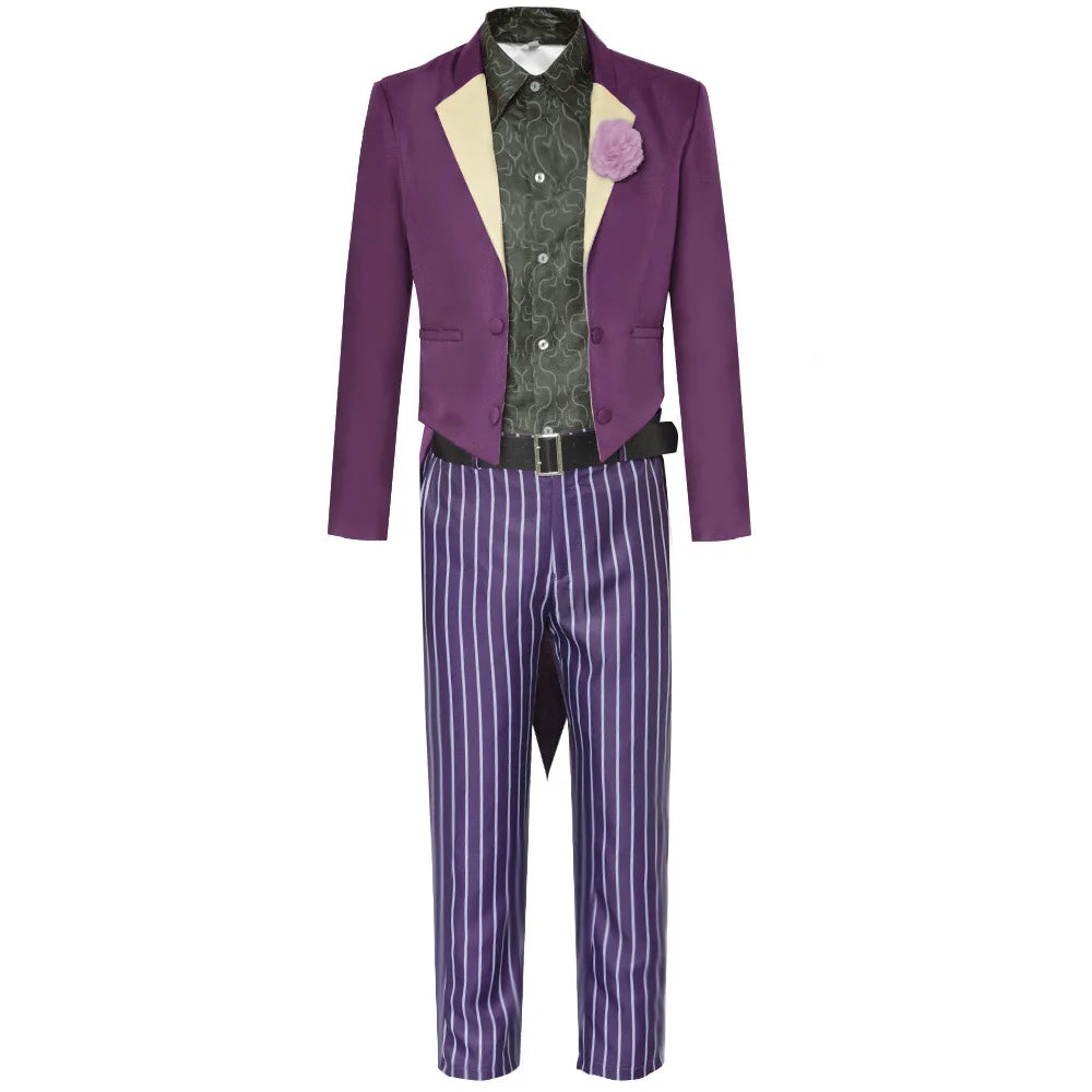 Anime der Joker Mortal Kombat 11 Cosplay Kostüm Purpel Anzug Set Streifen Hose Gürtel Halloween Karneval Kostüme für erwachsene Männer