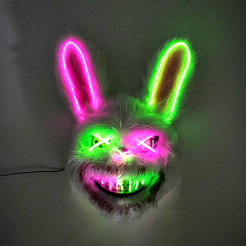 🐰 LED Leuchtende Gruselige Hasenmaske für Halloween & Karneval – Unisex Cosplay Maske für Erwachsene 🎭