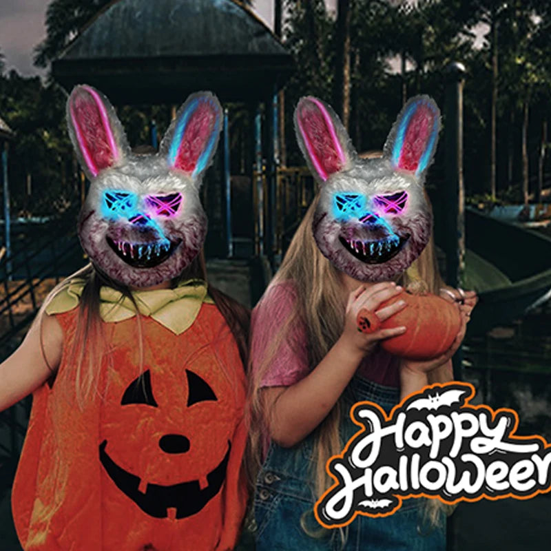 🐰 LED Leuchtende Gruselige Hasenmaske für Halloween & Karneval – Unisex Cosplay Maske für Erwachsene 🎭