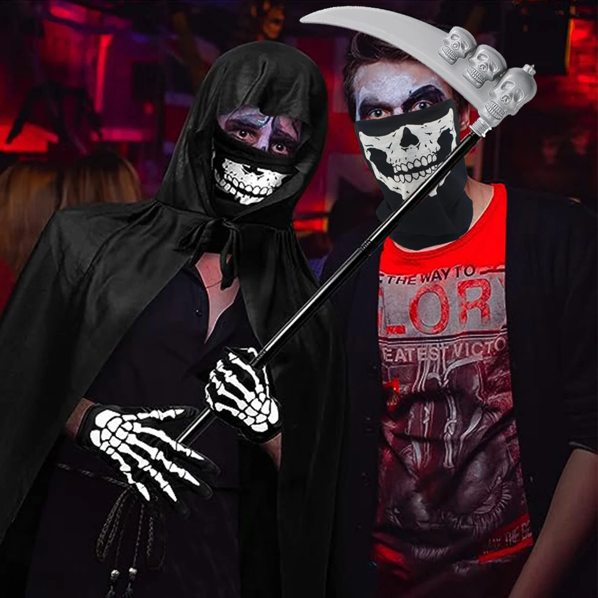 Grim Reaper Halloween Kostüm mit Kapuze, Totenkopf-Maske, Handschuhen & Sense – Unisex Verkleidung für Kinder & Erwachsene