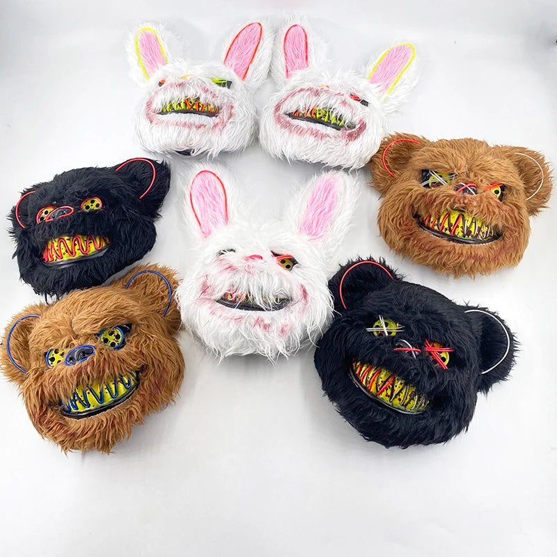 🐰 LED Leuchtende Gruselige Hasenmaske für Halloween & Karneval – Unisex Cosplay Maske für Erwachsene 🎭