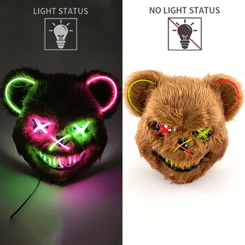 🐰 LED Leuchtende Gruselige Hasenmaske für Halloween & Karneval – Unisex Cosplay Maske für Erwachsene 🎭