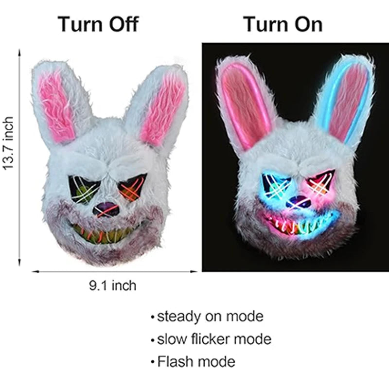 🐰 LED Leuchtende Gruselige Hasenmaske für Halloween & Karneval – Unisex Cosplay Maske für Erwachsene 🎭