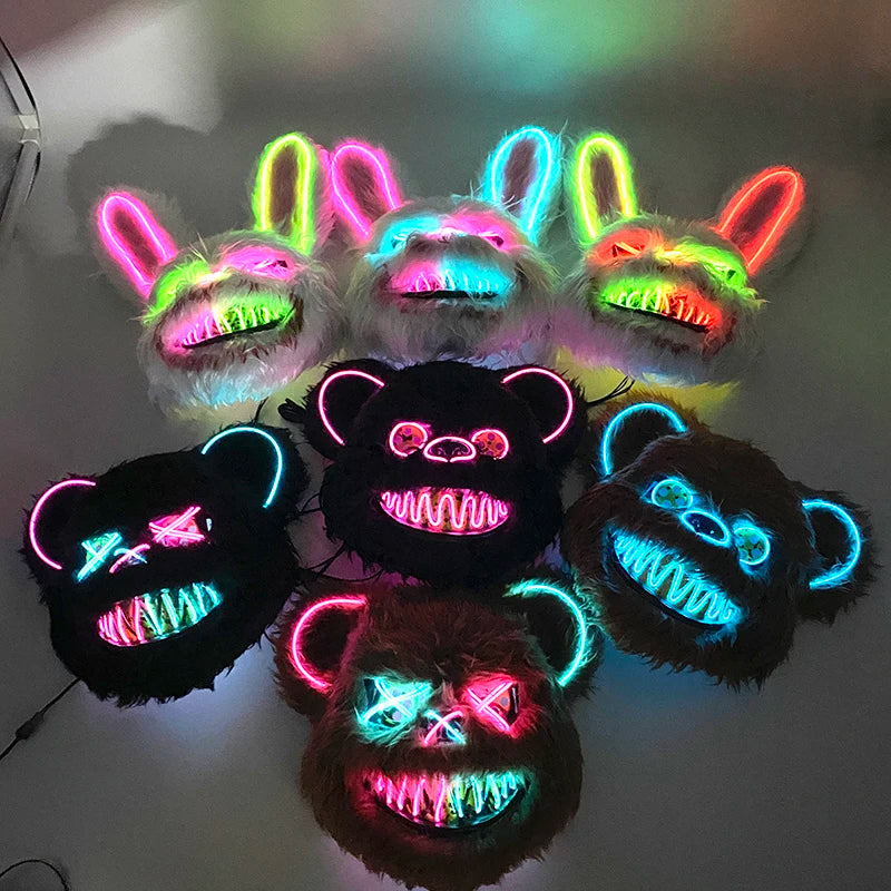 🐰 LED Leuchtende Gruselige Hasenmaske für Halloween & Karneval – Unisex Cosplay Maske für Erwachsene 🎭