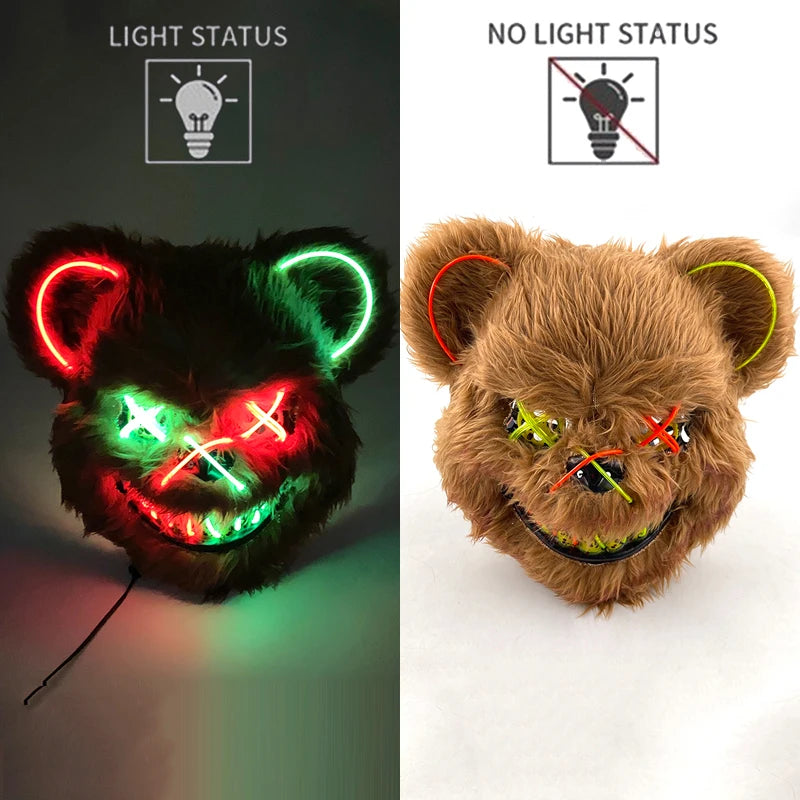 🐰 LED Leuchtende Gruselige Hasenmaske für Halloween & Karneval – Unisex Cosplay Maske für Erwachsene 🎭