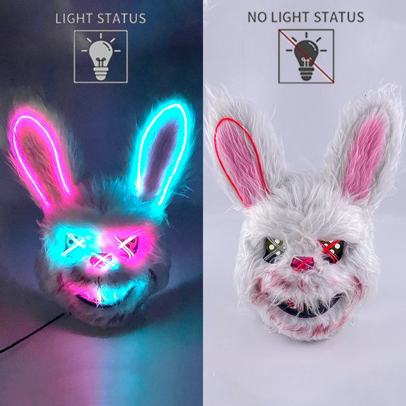 🐰 LED Leuchtende Gruselige Hasenmaske für Halloween & Karneval – Unisex Cosplay Maske für Erwachsene 🎭