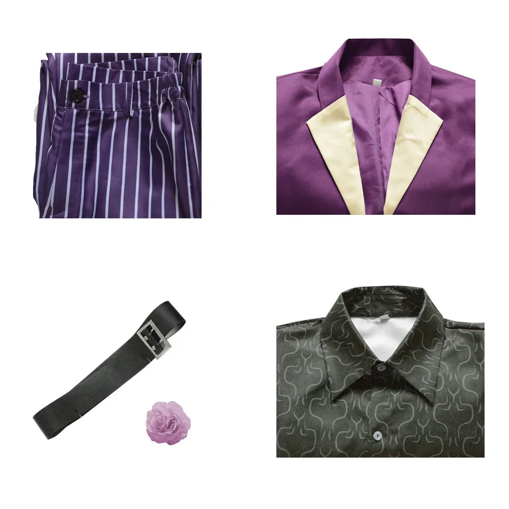 Anime der Joker Mortal Kombat 11 Cosplay Kostüm Purpel Anzug Set Streifen Hose Gürtel Halloween Karneval Kostüme für erwachsene Männer