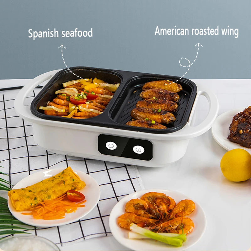 2-in-1 Antihaft-Shabu-Topf und Grillplatte, Multikocher, Grill-Shabu-Shabu-Topf mit Grill, Steaks, Ramen und Nudeln, elektrischer Kochtopf