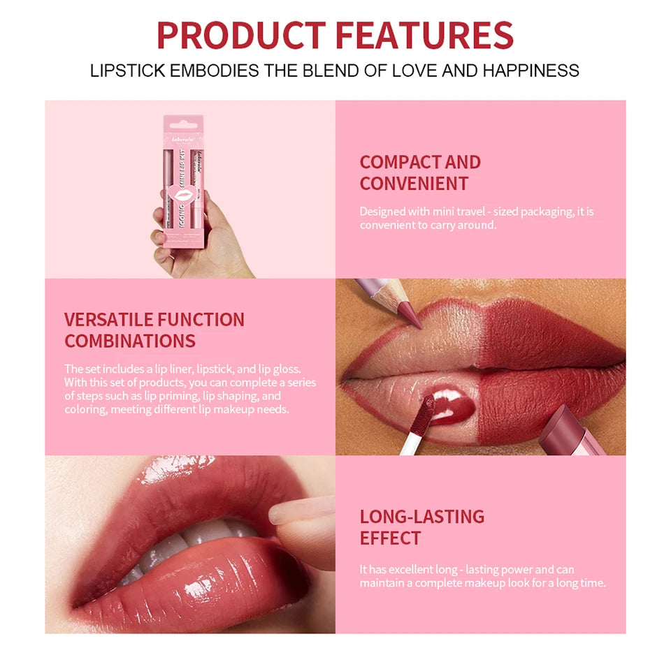 Wasserdichtes, langlebiges, mattschwarzes Lippenstift-Set, samtiger flüssiger Lipgloss, Lipliner-Set, roter Fleck, Halloween-Gothic-Make-up