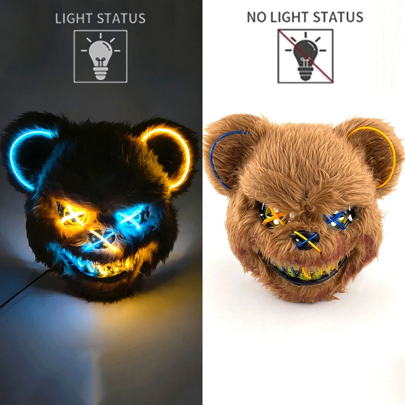 🐰 LED Leuchtende Gruselige Hasenmaske für Halloween & Karneval – Unisex Cosplay Maske für Erwachsene 🎭
