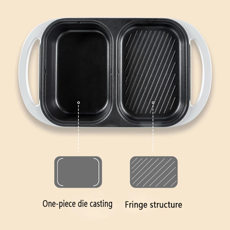 2-in-1 Antihaft-Shabu-Topf und Grillplatte, Multikocher, Grill-Shabu-Shabu-Topf mit Grill, Steaks, Ramen und Nudeln, elektrischer Kochtopf