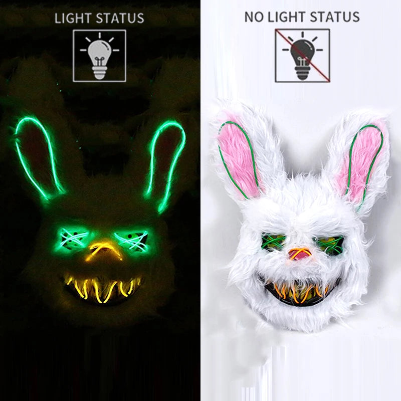 🐰 LED Leuchtende Gruselige Hasenmaske für Halloween & Karneval – Unisex Cosplay Maske für Erwachsene 🎭