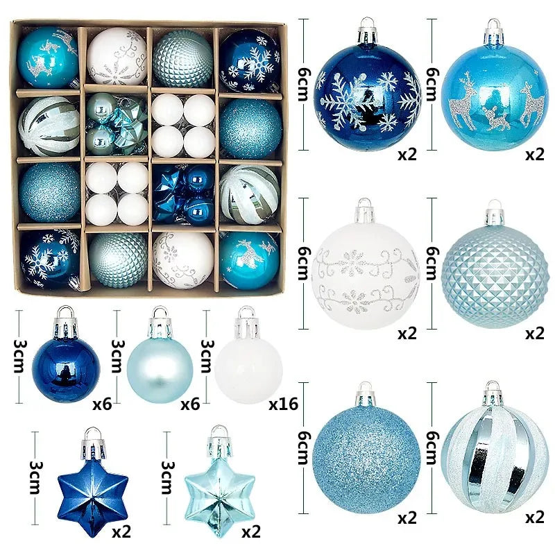 44-teiliges Weihnachtskugel-Set 3–6 cm – Bruchsichere Deko für Weihnachtsbaum, Festliche Ornamente für Zuhause, Advent & Neujahr | Glitzernde Kugeln in Premium-Box