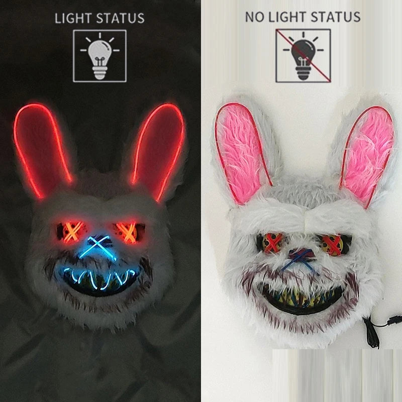 🐰 LED Leuchtende Gruselige Hasenmaske für Halloween & Karneval – Unisex Cosplay Maske für Erwachsene 🎭