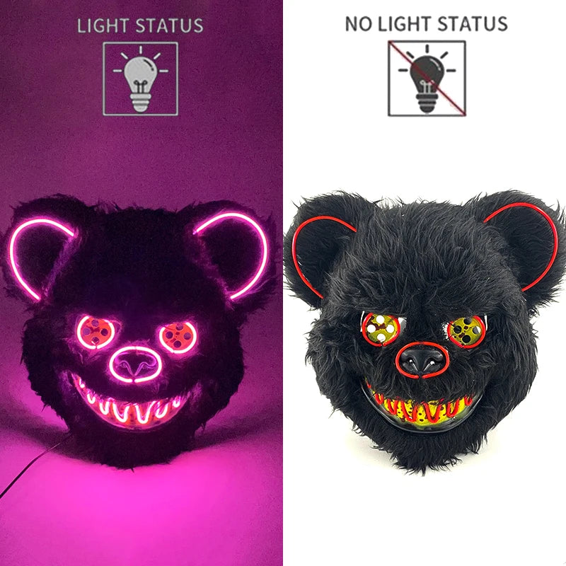 🐰 LED Leuchtende Gruselige Hasenmaske für Halloween & Karneval – Unisex Cosplay Maske für Erwachsene 🎭