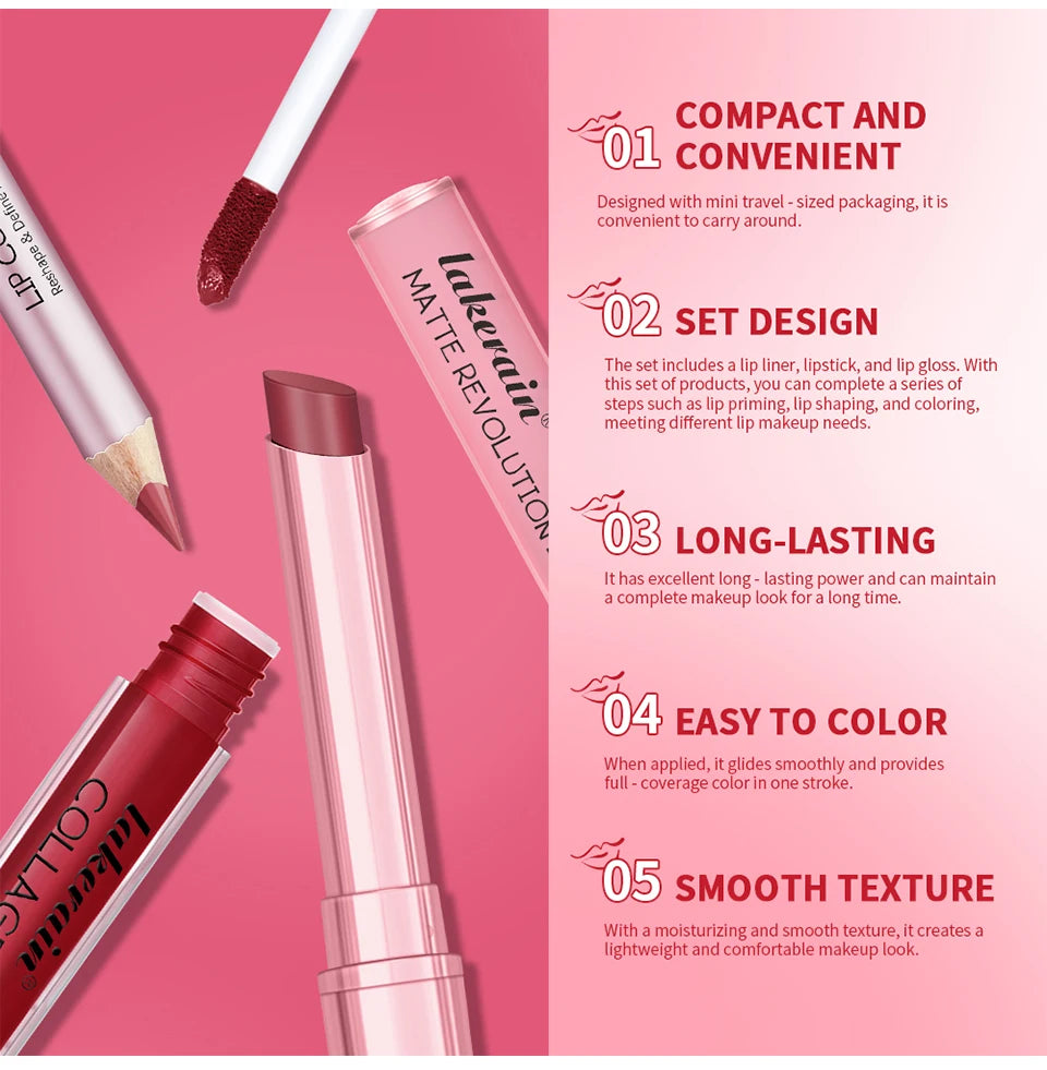 Wasserdichtes, langlebiges, mattschwarzes Lippenstift-Set, samtiger flüssiger Lipgloss, Lipliner-Set, roter Fleck, Halloween-Gothic-Make-up
