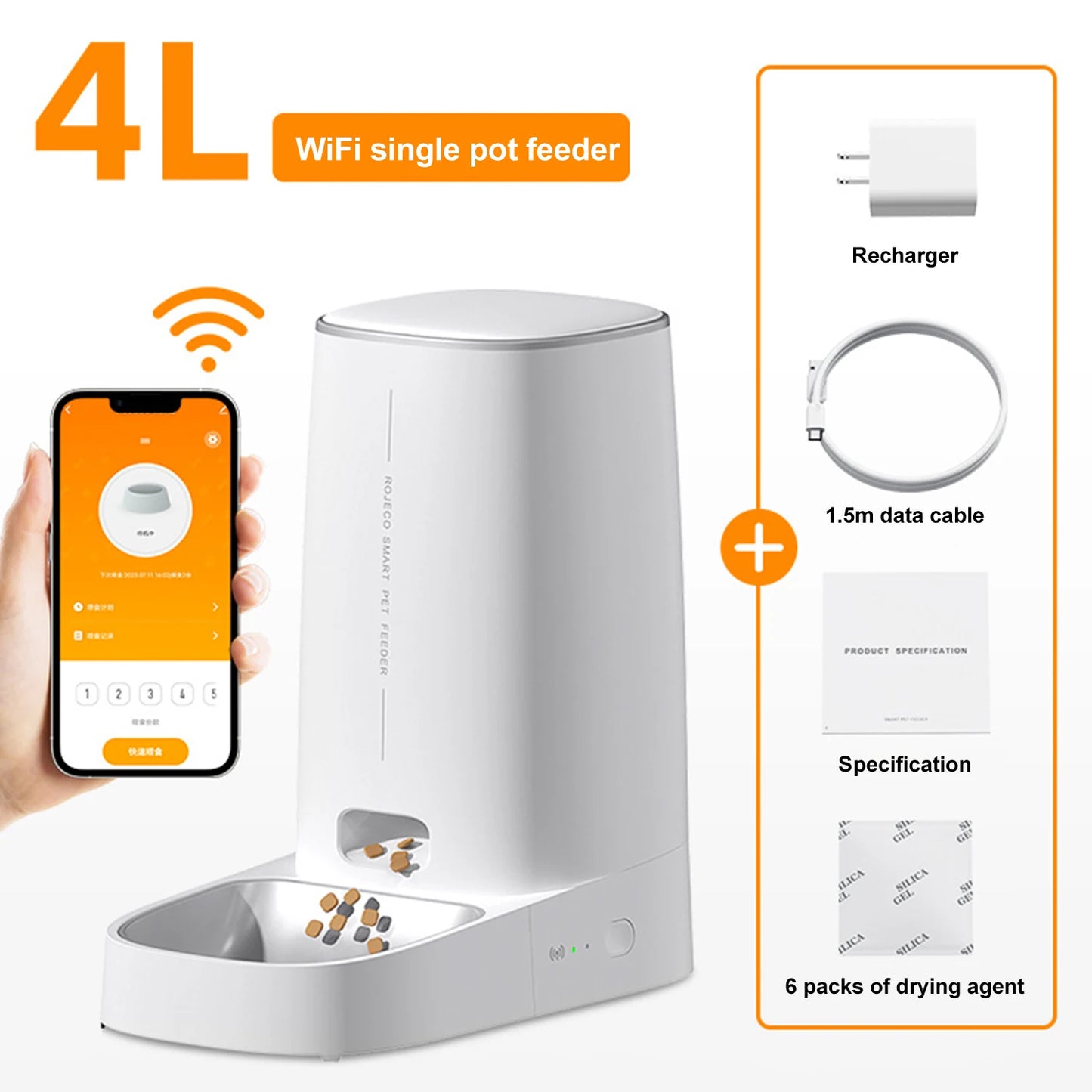 4L Double Bowl Pet Feeder WiFi Smart Timing Large Capacity Dry Food Feeder for Cats Dogs Remote Control Automatic Food Dispenser