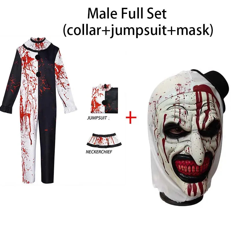Terrifier 2 Horror Clown Kostüm für Herren – Blutiger Overall mit Maske für Halloween, Karneval & Gruselpartys