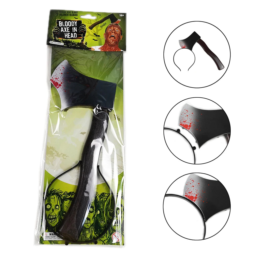 Halloween Horror Haarreifen – Blutflecken Fake Axt & Schere Stirnband – Gruselige Requisite für Kostümparty & Cosplay
