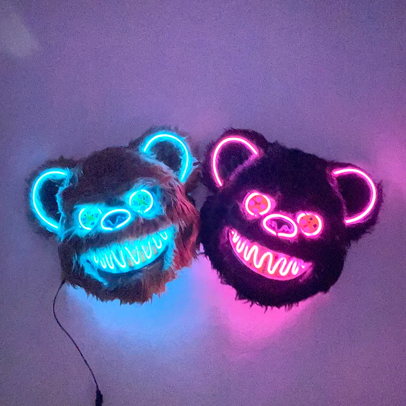 🐰 LED Leuchtende Gruselige Hasenmaske für Halloween & Karneval – Unisex Cosplay Maske für Erwachsene 🎭