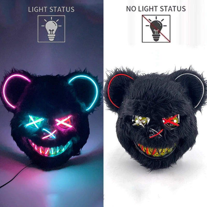 🐰 LED Leuchtende Gruselige Hasenmaske für Halloween & Karneval – Unisex Cosplay Maske für Erwachsene 🎭