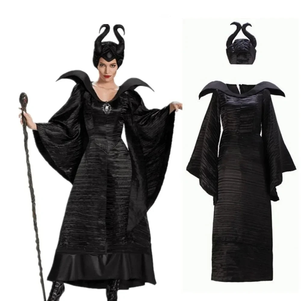 Maleficent Hexenkostüm für Damen – Dunkle Königin Verkleidung mit Kleid & Hörnern für Halloween & Cosplay