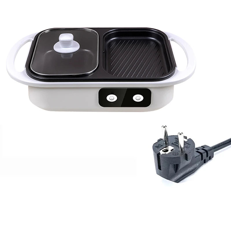 2-in-1 Antihaft-Shabu-Topf und Grillplatte, Multikocher, Grill-Shabu-Shabu-Topf mit Grill, Steaks, Ramen und Nudeln, elektrischer Kochtopf