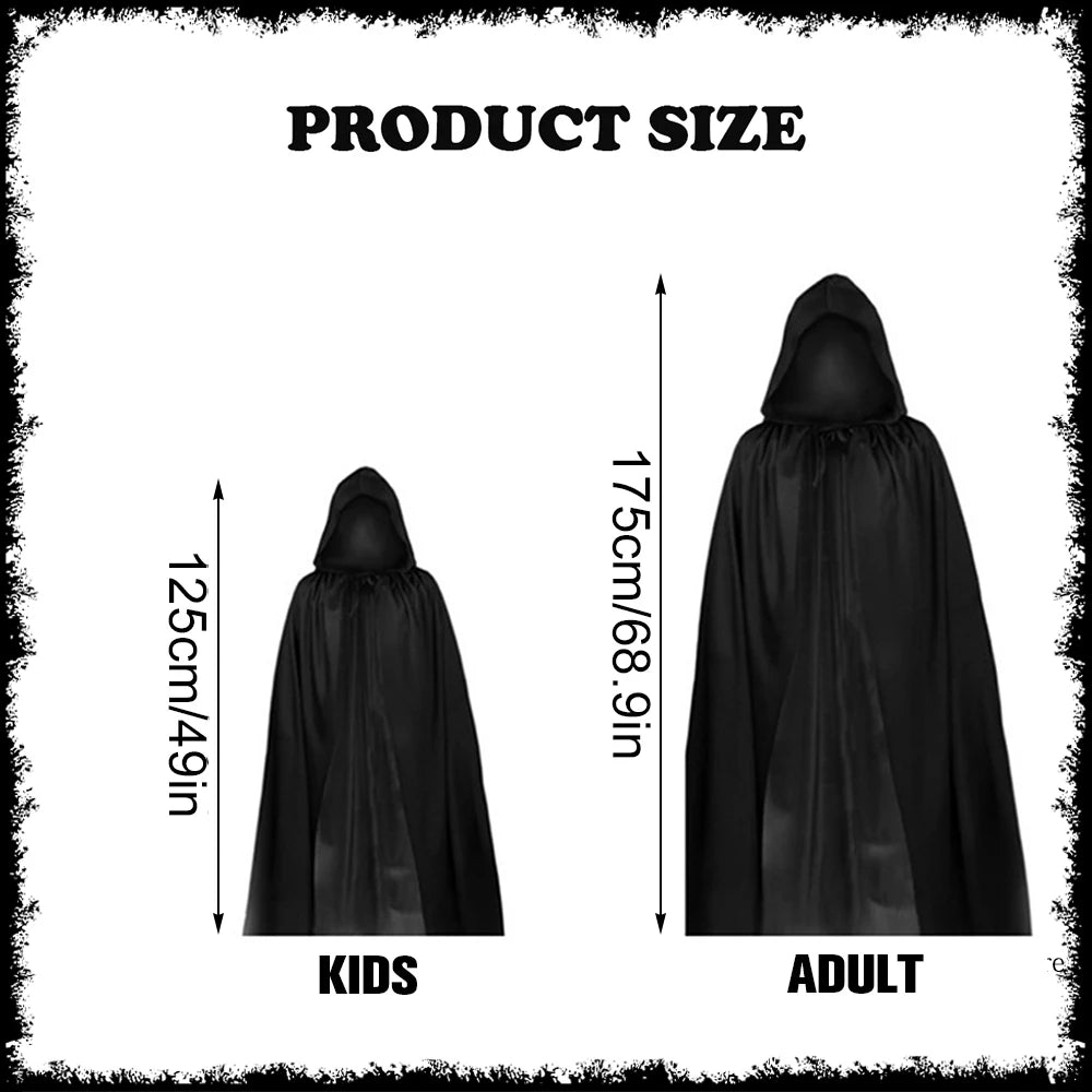 Grim Reaper Halloween Kostüm mit Kapuze, Totenkopf-Maske, Handschuhen & Sense – Unisex Verkleidung für Kinder & Erwachsene