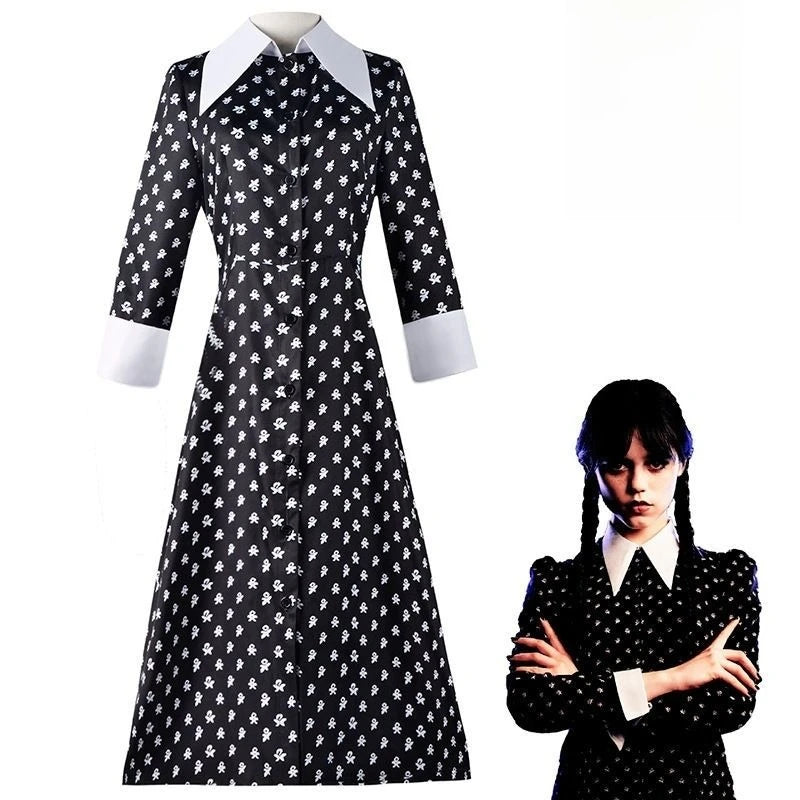 Wednesday Addams Kostüm für Kinder & Erwachsene – Gothic Kleid für Halloween, Cosplay, Karneval & Mottoparty