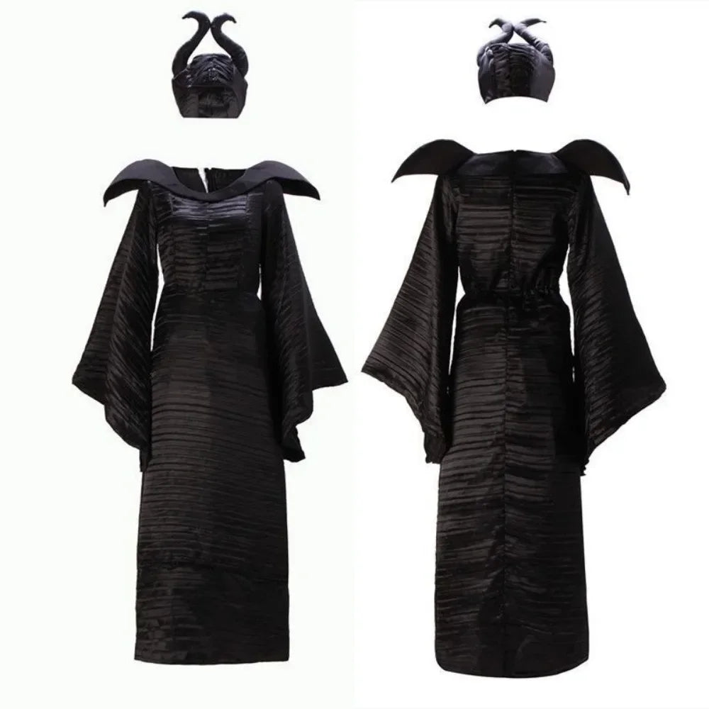 Maleficent Hexenkostüm für Damen – Dunkle Königin Verkleidung mit Kleid & Hörnern für Halloween & Cosplay