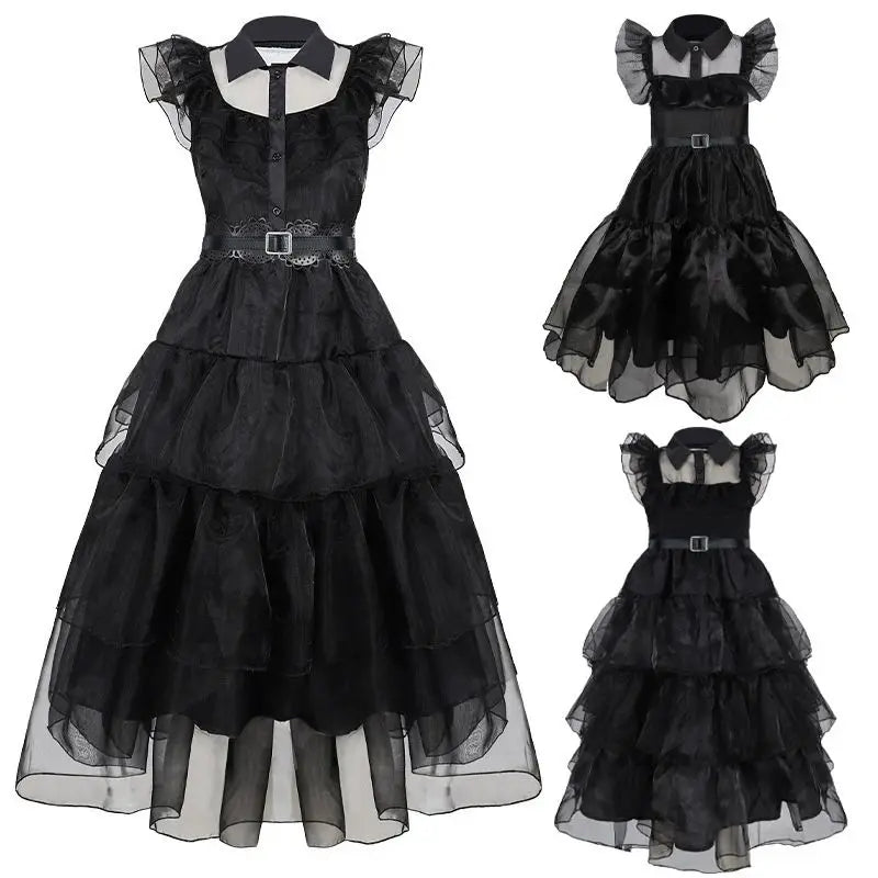 Wednesday Addams Kostüm für Kinder & Erwachsene – Gothic Kleid für Halloween, Cosplay, Karneval & Mottoparty
