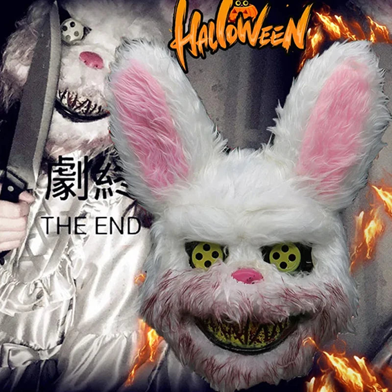 🐰 LED Leuchtende Gruselige Hasenmaske für Halloween & Karneval – Unisex Cosplay Maske für Erwachsene 🎭